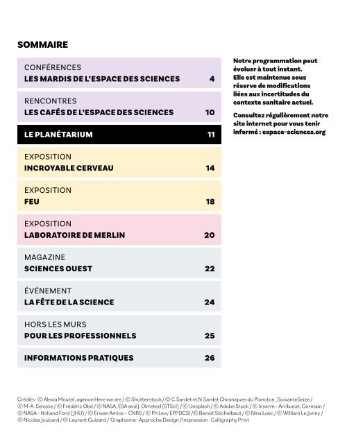 Espace des sciences Programme trimestriel, septembre/décembre2021