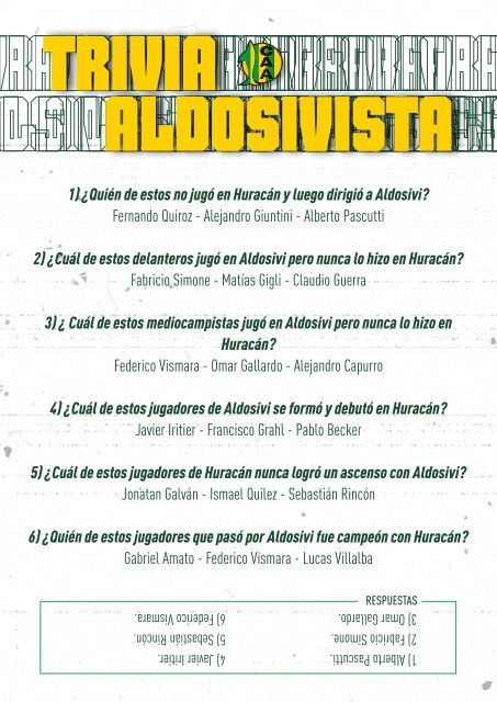 Fecha 10: Huracán vs. Aldosivi 