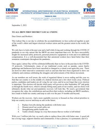 Labour Day message IVP