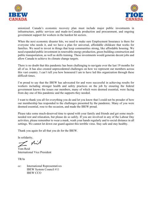 Labour Day message IVP
