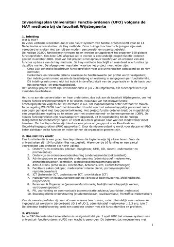 Invoeringsplan Universitair Functie-ordenen (UFO) volgens de HAY ...