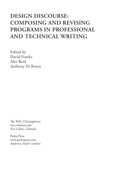 Design Discourse - Composing and Revising Programs in Professional and Technical Writing, 2010a