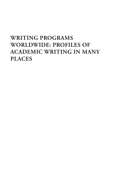 Writing Programs Worldwide - Profiles of Academic Writing in Many Places, 2012a