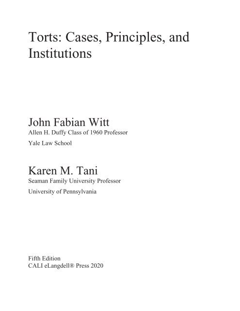 Torts - Cases, Principles, and Institutions Fifth Edition, 2016a