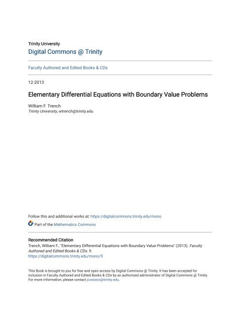 Elementary Differential Equations with Boundary Value Problems, 2013