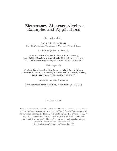Elementary Abstract Algebra- Examples and Applications, 2019a