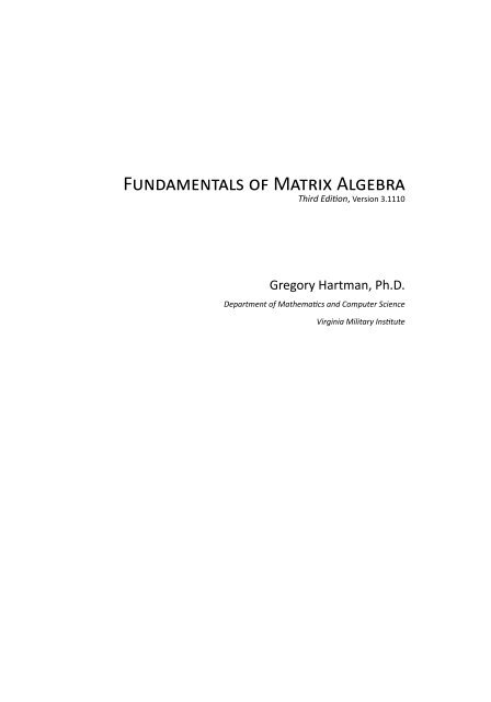 Fundamentals of Matrix Algebra, 2011a