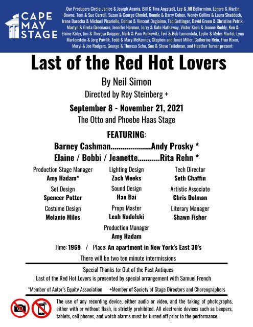 Last of the Red Hot Lovers Playbill