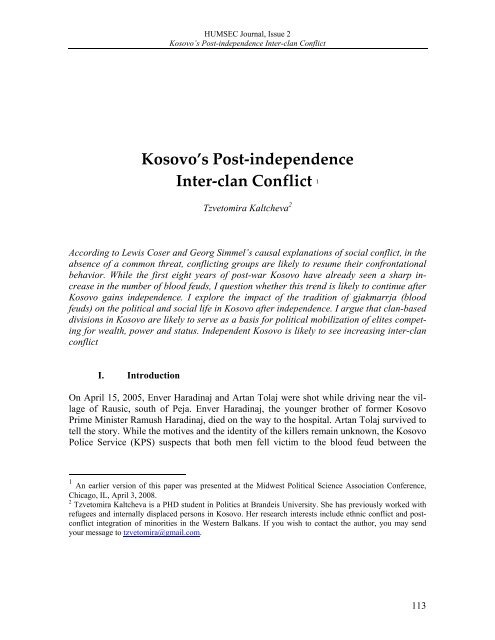Kosovo's Post-independence Inter-clan Conflict - HUMSEC