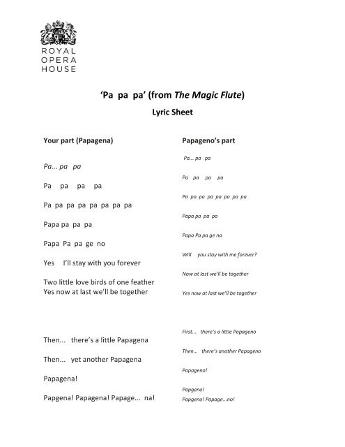 Everybody Sing! The Magic Flute vocal score and lyrics sheet