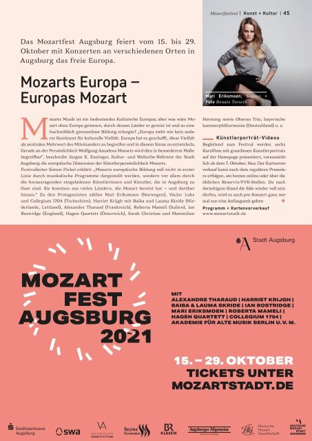 SchlossMagazin Augsburg Nordschwaben + Fünfseenland September + Oktober 2021