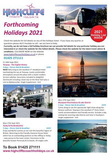 Highcliffe Coach Holidays Brochure - 2021 - September update