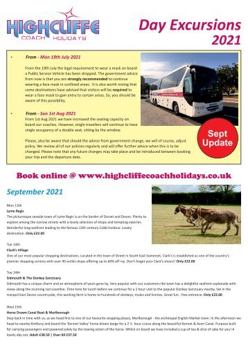 Highcliffe Coach Holidays - Day Excursions Book - Sept 2021 update