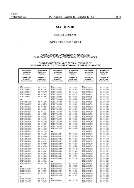 PCT/2001/11 : PCT Gazette, Weekly Issue No. 11, 2001