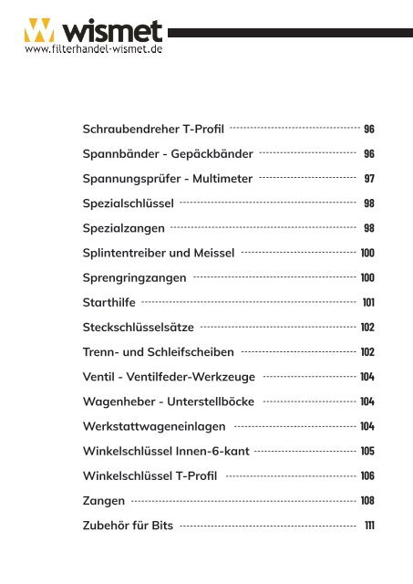 Wismet Werkzeugkatalog