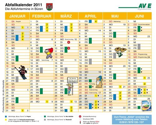 und Elektrogeräte Abfallkalender 2011