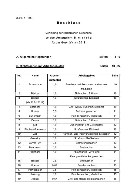 Geschäftsverteilung 2012 - Amtsgericht Bielefeld