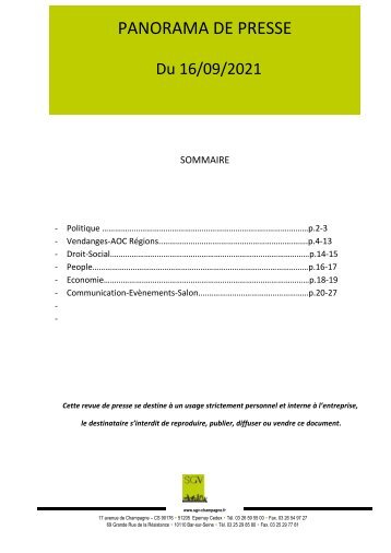 Panorama de presse quotidien du 16 09 2021