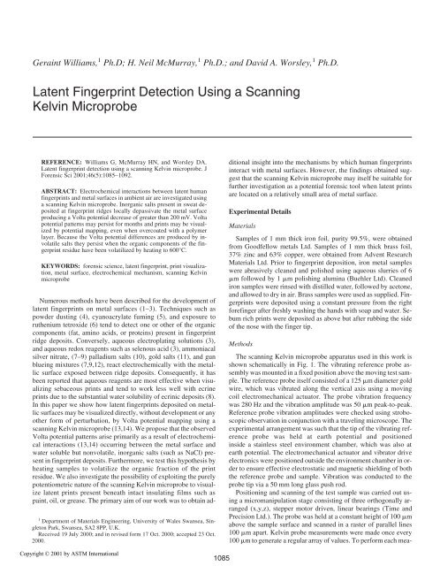 Latent fingerprint detection using a scanning Kelvin ... - Library