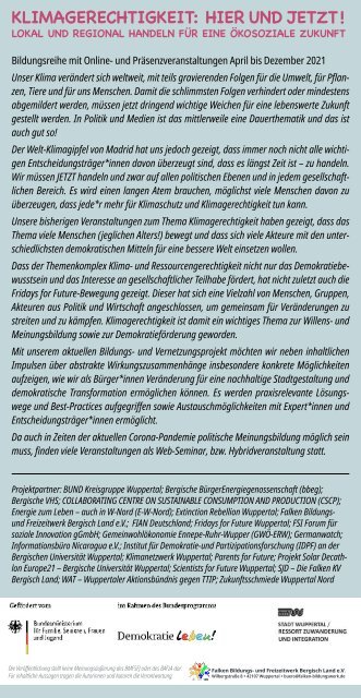 Klimagerechtigkeit: hier und JETZT! Veranstaltungsprogramm 2021/2