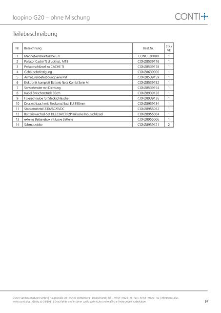 CONTI+ Ersatzteilliste DE