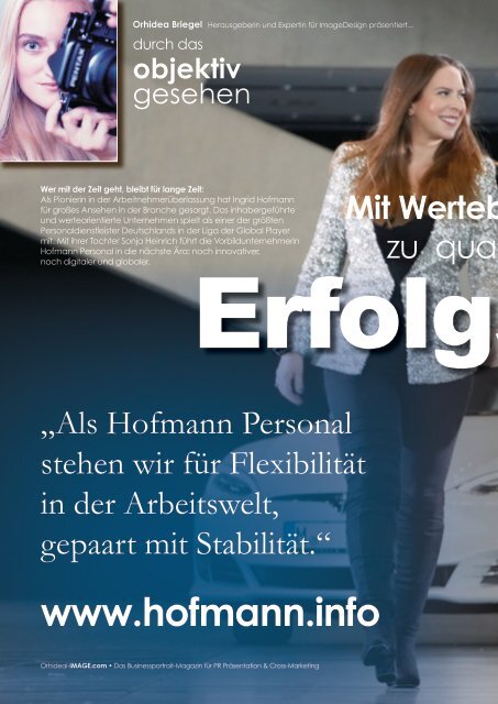 Ingrid Hofmann Sonja Heinrich Hofmann Personal • Orhideal Unternehmerin des Monats Oktober 2021 SONDEREDITION