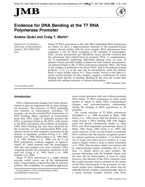 Evidence for DNA Bending at the T7 RNA Polymerase Promoter