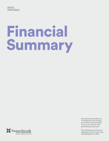 Sunnybrook Foundation - Financial Summary 2020-2021