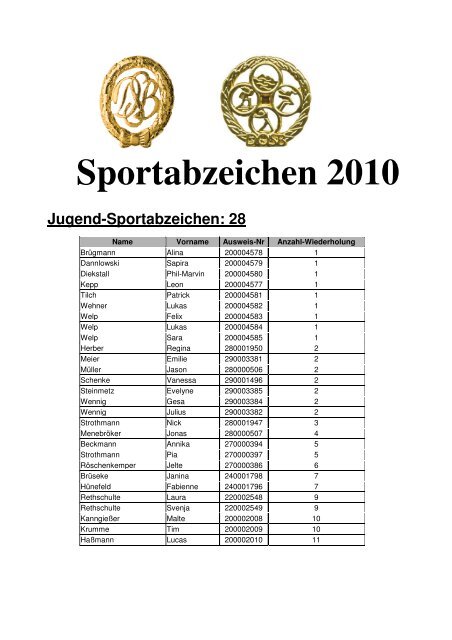 Sportabzeichen 2010 - TV Hohne
