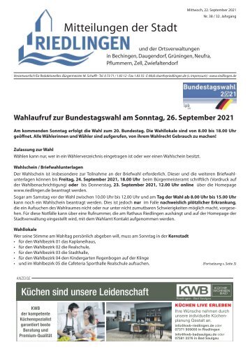 Amtliches Mitteilungsblatt Riedlingen 22.09.2021