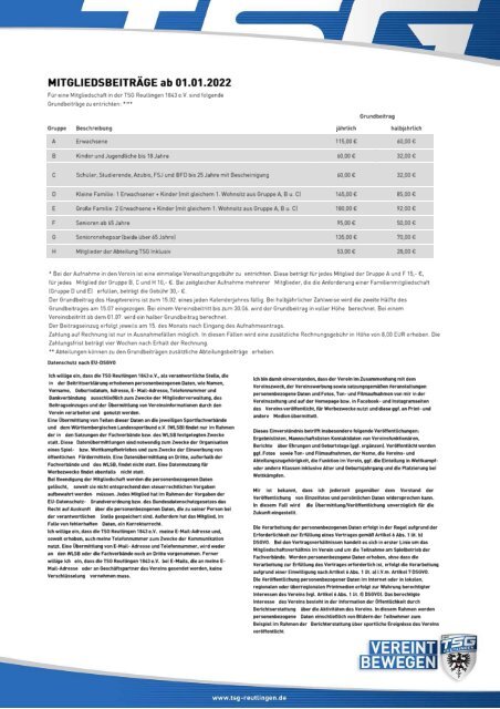 TSG Reutlingen Mitgliederantragsformular  Stand 03-2022