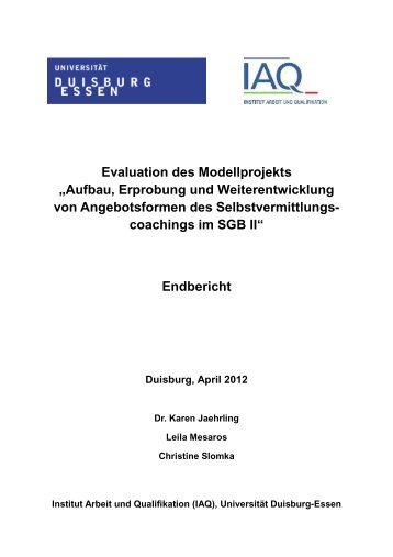 Evaluation des Modellprojekts „Aufbau, Erprobung und ...