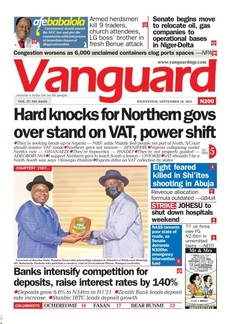 29092021 - Hard knocks for Northern govs over stand on VAT, power shift