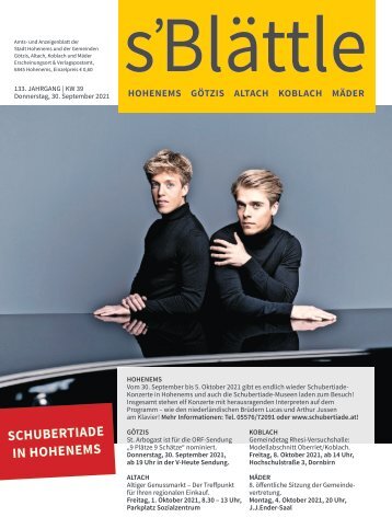 s'Blättle Nr. 39 - Do, 30. September 2021