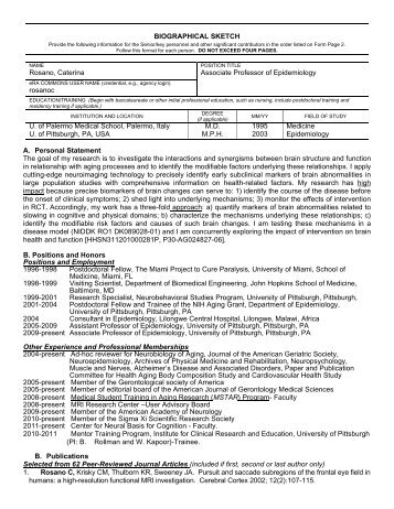NIH Biosketch - University of Pittsburgh :: MSTP