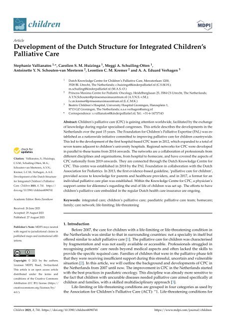 Development of the Dutch Structure for Integrated Children’s Palliative Care