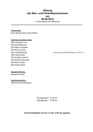 Sitzung des Bau- und Umweltausschusses am 08.05.2012