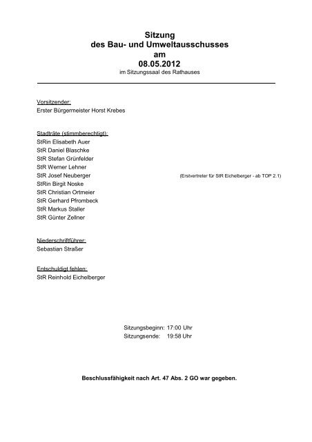 Sitzung des Bau- und Umweltausschusses am 08.05.2012