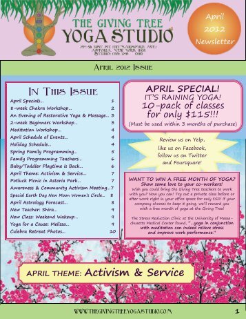 APRIL THEME: Activism & Service - The Giving Tree Yoga Studio