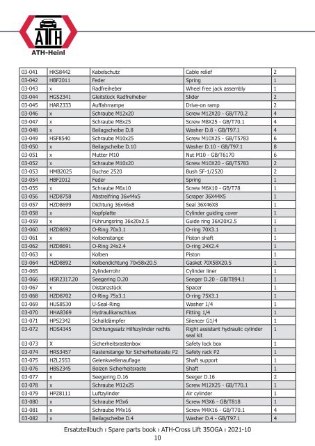 ATH-Heinl ERSATZTEILBUCH SPARE PARTS BOOK Cross Lift 35 OGA
