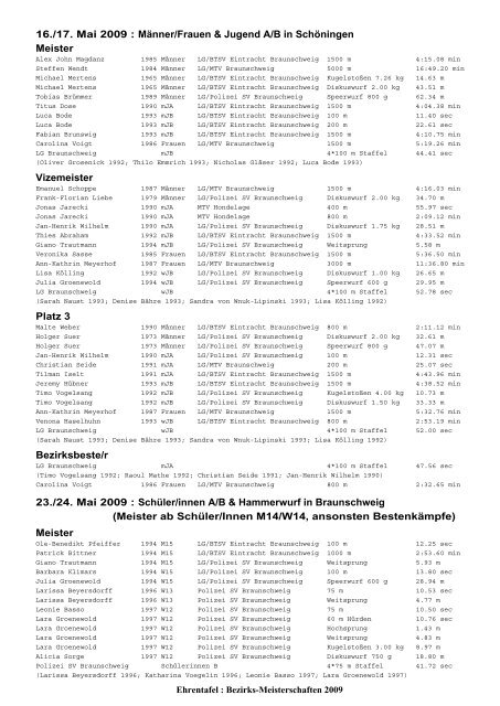 (mit BLV) 2009 - Leichtathletik Braunschweig