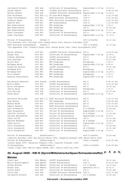 (mit BLV) 2009 - Leichtathletik Braunschweig