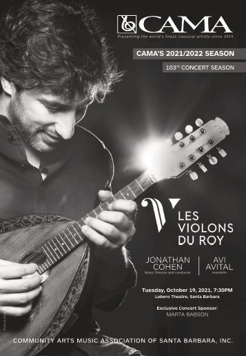 Program Book — CAMA Presents Les Violons du Roy with Avi Avital — Tuesday, October 19, 2021 — Lobero Theatre, Santa Barbara, 7:30PM