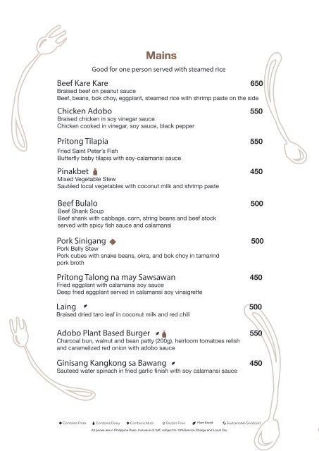 Kusina A La Carte Menu