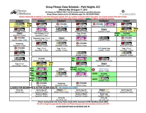 Group Fitness Class Schedule Park