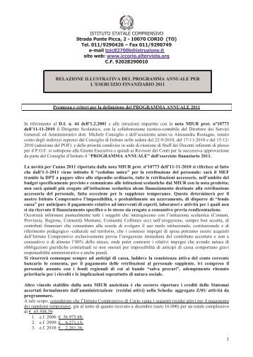 Relazione del Dirigente Scolastico - Istituto Comprensivo di Corio ...