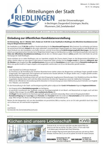 Amtliches Mitteilungsblatt Riedlingen 13.10.2021