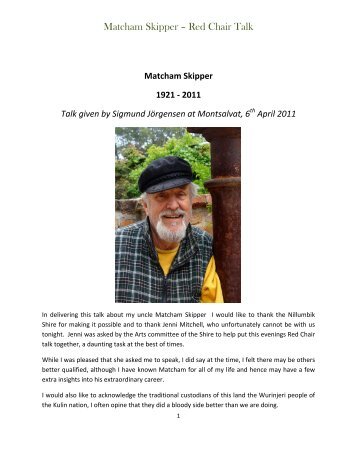 Matcham Skipper – Red Chair Talk - Montsalvat