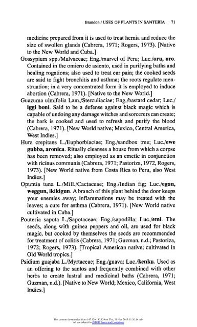 The Uses of Plants in Healing in an Afro-Cuban Religion, Santeria