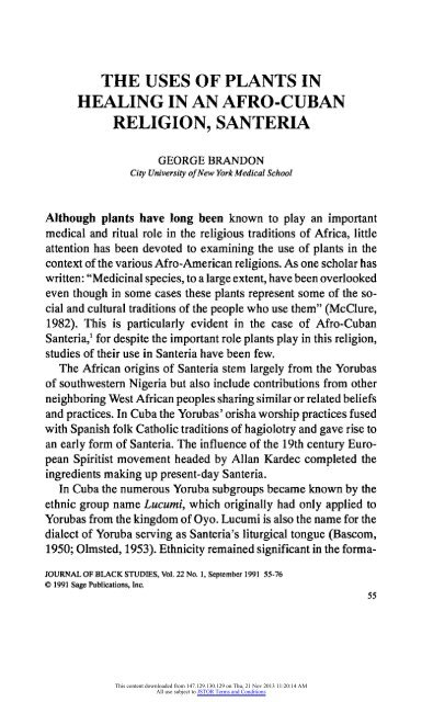 The Uses of Plants in Healing in an Afro-Cuban Religion, Santeria